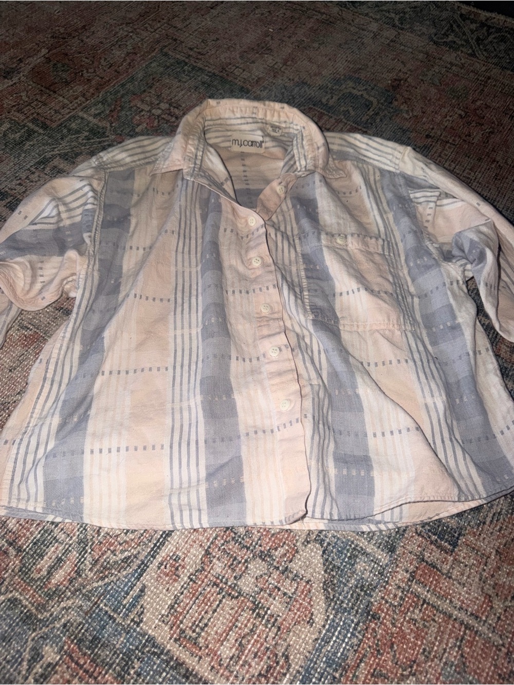 Vintage M.J. Carroll button-down shirt large 100% Cotton stripped pastel